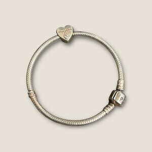 Pandora Sterling Silver Bracelet W/ Daughter Slide Charm 6.75" 17g Engraved Hear